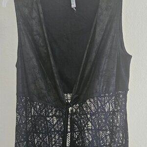Milia Boho Sexy Whimigoth Witchy Grunge black lace Faux leather tunic Vest M